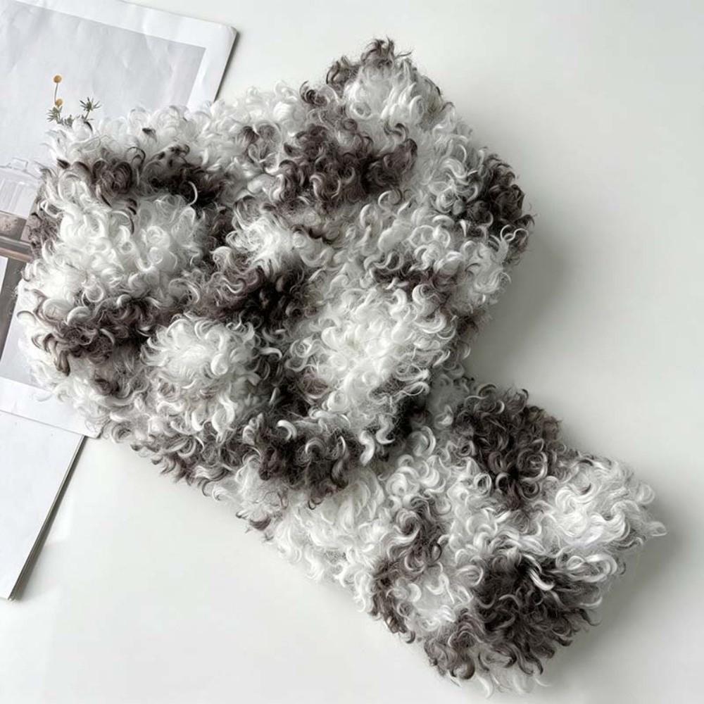 Thick Plush Faux Shearling Scarf Spotted Pattern Curly Fleece Collar Outdoor Shopping