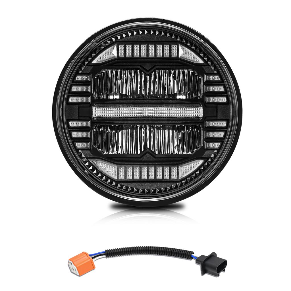 7 Zoll Auto LED Scheinwerfer Wasserdicht 7 Runder Scheinwerfer mit Weißem Fernlicht Abblendlicht Tagfahrlicht und Gelbem Blinklicht