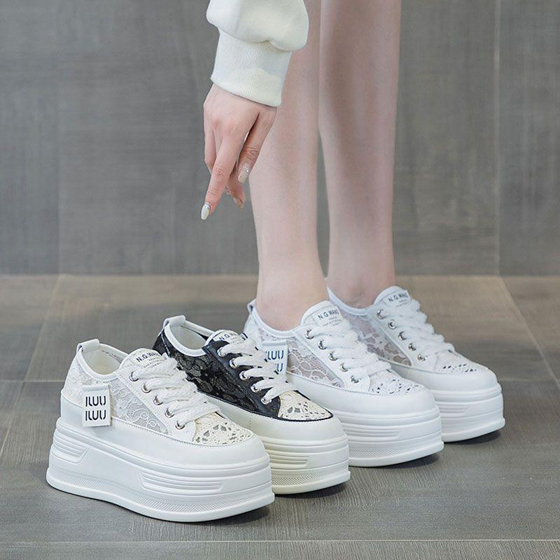 

2025 new thick-soled breathable versatile comfortable net shoes women s little white shoes summer new heightening lace net shoes women s low 35 чёрный