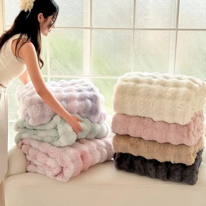 1pc Plaid Flannel Blanket Sheet Warm Soft Cozy Throw Blanket Sofa Bed Room Office Nap Blanket Autumn Winter Fluffy Bubble Fleece Blanket Sheet