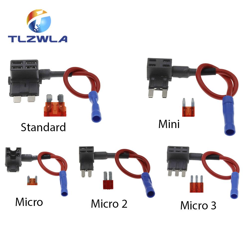 12V MINI SMALL MEDIUM Size Car Fuse Holder Add-a-circuit TAP Adapter with 10A Micro Mini Standard ATM Blade Fuse Relays 5