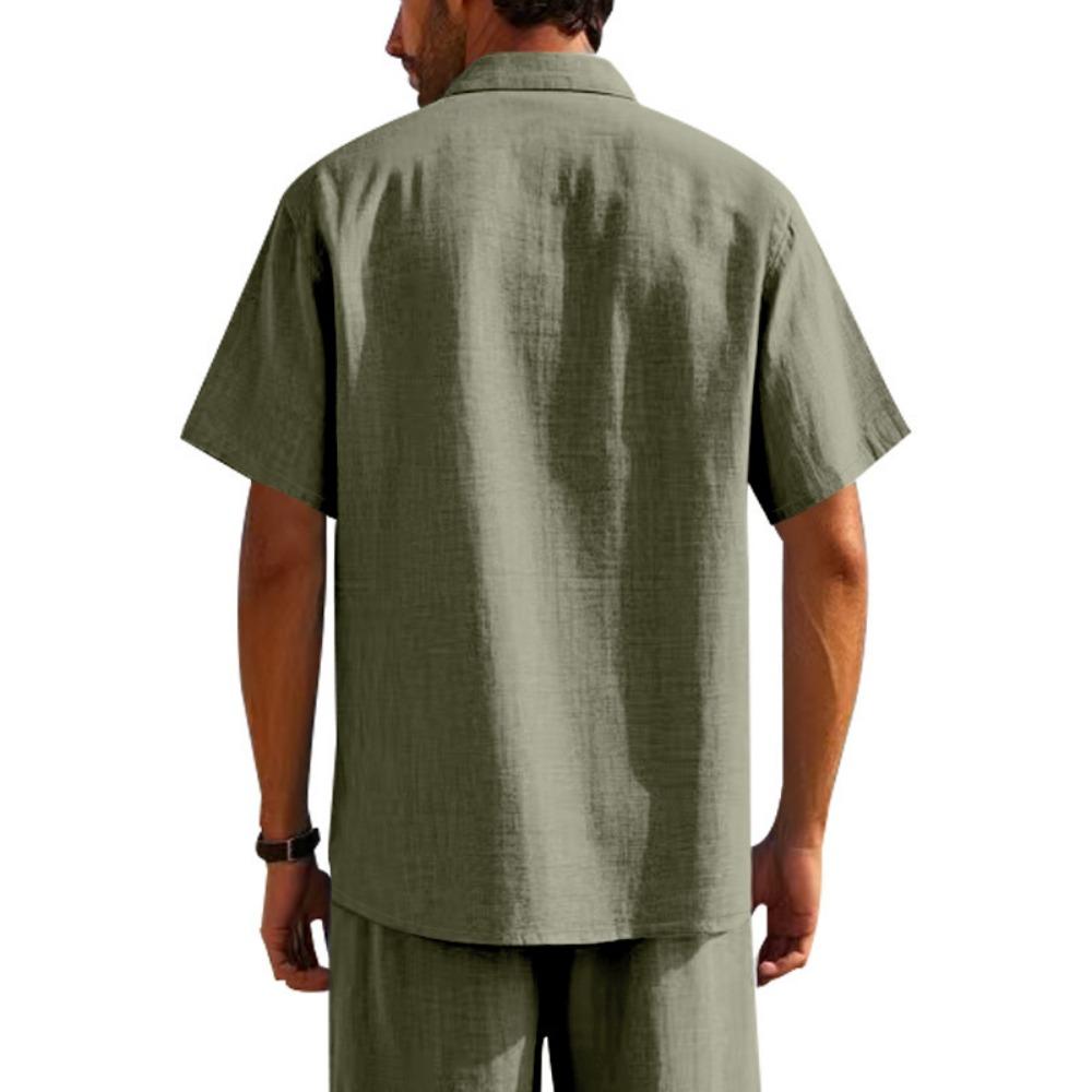 Cotton Linen Hot Sale Men Short-Sleeved Shirts Summer Solid Color Lapel Collar Casual Beach Style Plus Size Male Shirts S-5XL