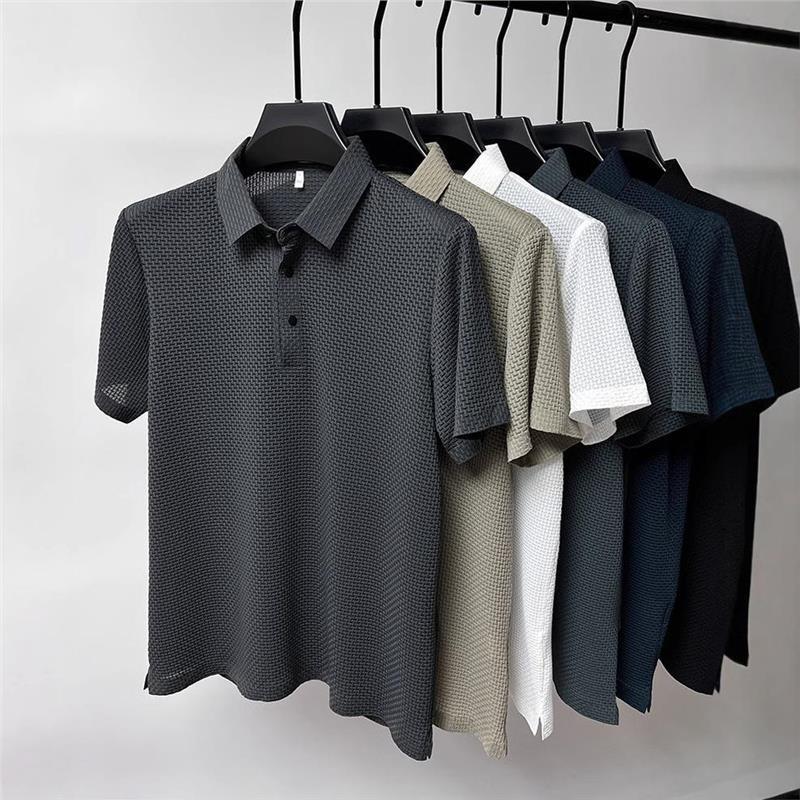 Herren Kurzarm-T-Shirt aus atmungsaktiver Eis seide, Bambus-Jacquard, Koreanischer Stil, Elastisch Übergröße, Lässiges Sommer-Top