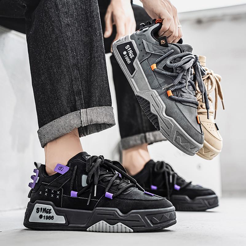 Pánské boty Jaro a Podzim niche high-end kožené plátěnky pánské všestranné sportovní a volnočasové boty pánské platformové trendy boty pro tátu