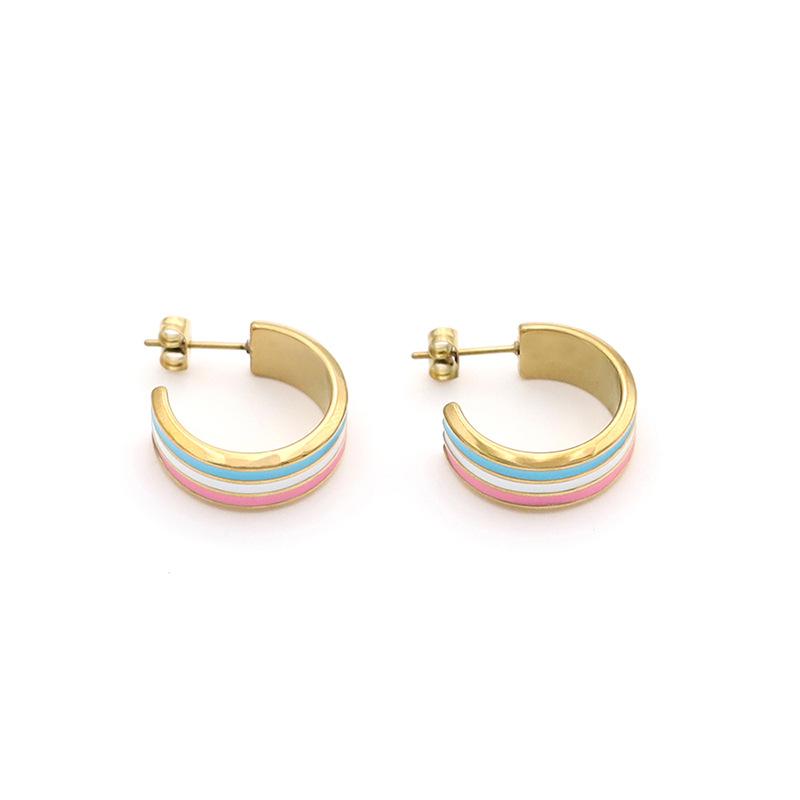 French Light Luxury Color Drip C-Shaped Earrings High-End Sense Fashion Simple Titanium Steel Ear Jewelry Women'S Niche Design