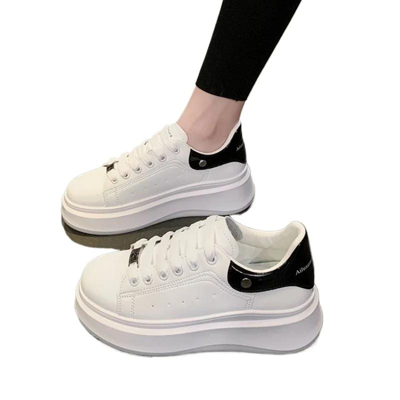 Fashion 2024 Brand Leather Women's Sneakers White Platform Woman Sports Sneakers Female Vulcanized Shoes Sneakers Casual Ladies