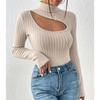 Sexy Hollowing Out Slim Fit Sweater Women Autumn Turtleneck Long Sleeved Leisure Pullover Versatile Top