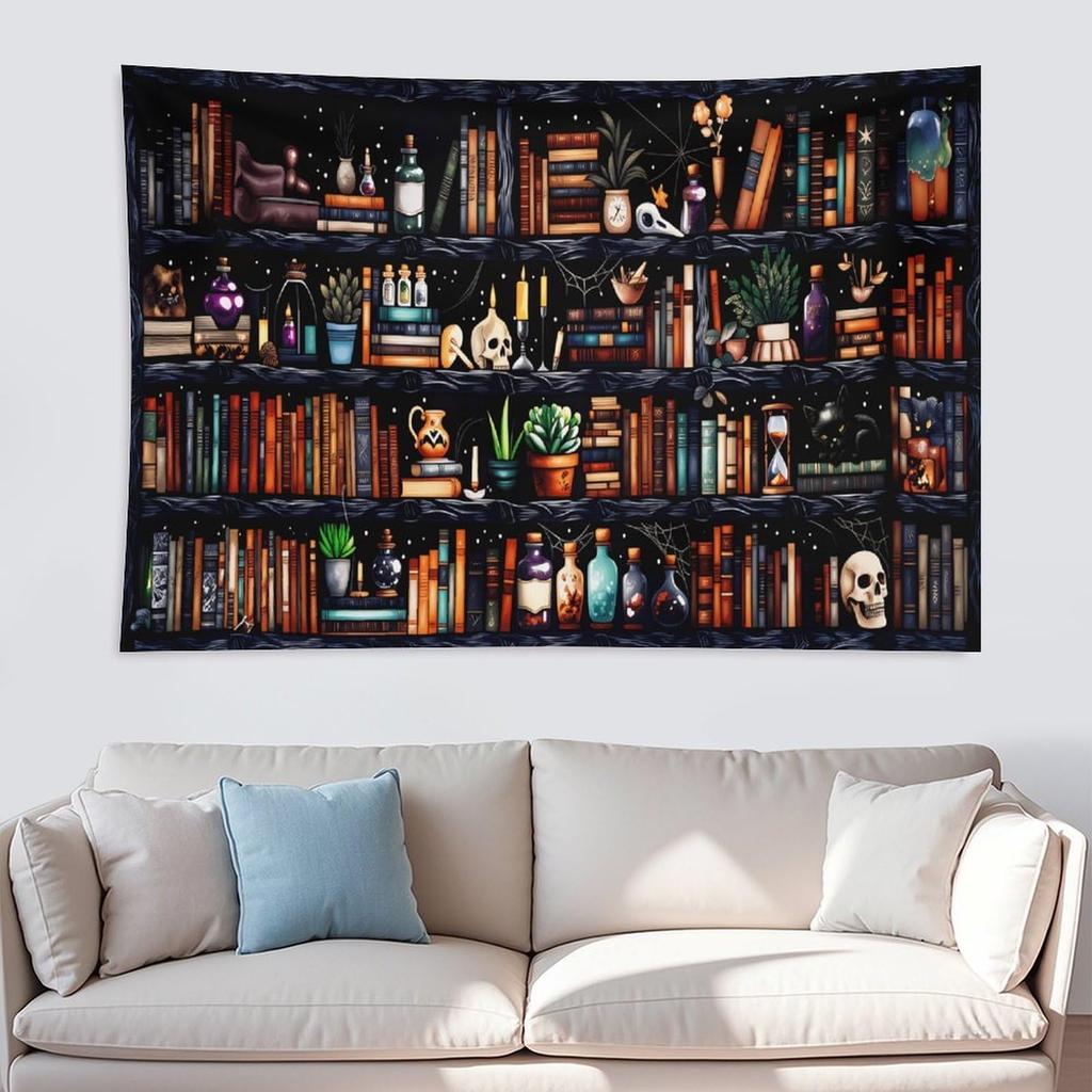 VIKAMA Forest Library Tapestry Gothic Skull Wall Decoration Dormitory Bedroom Living Room Hanging Cloth Home Decor
