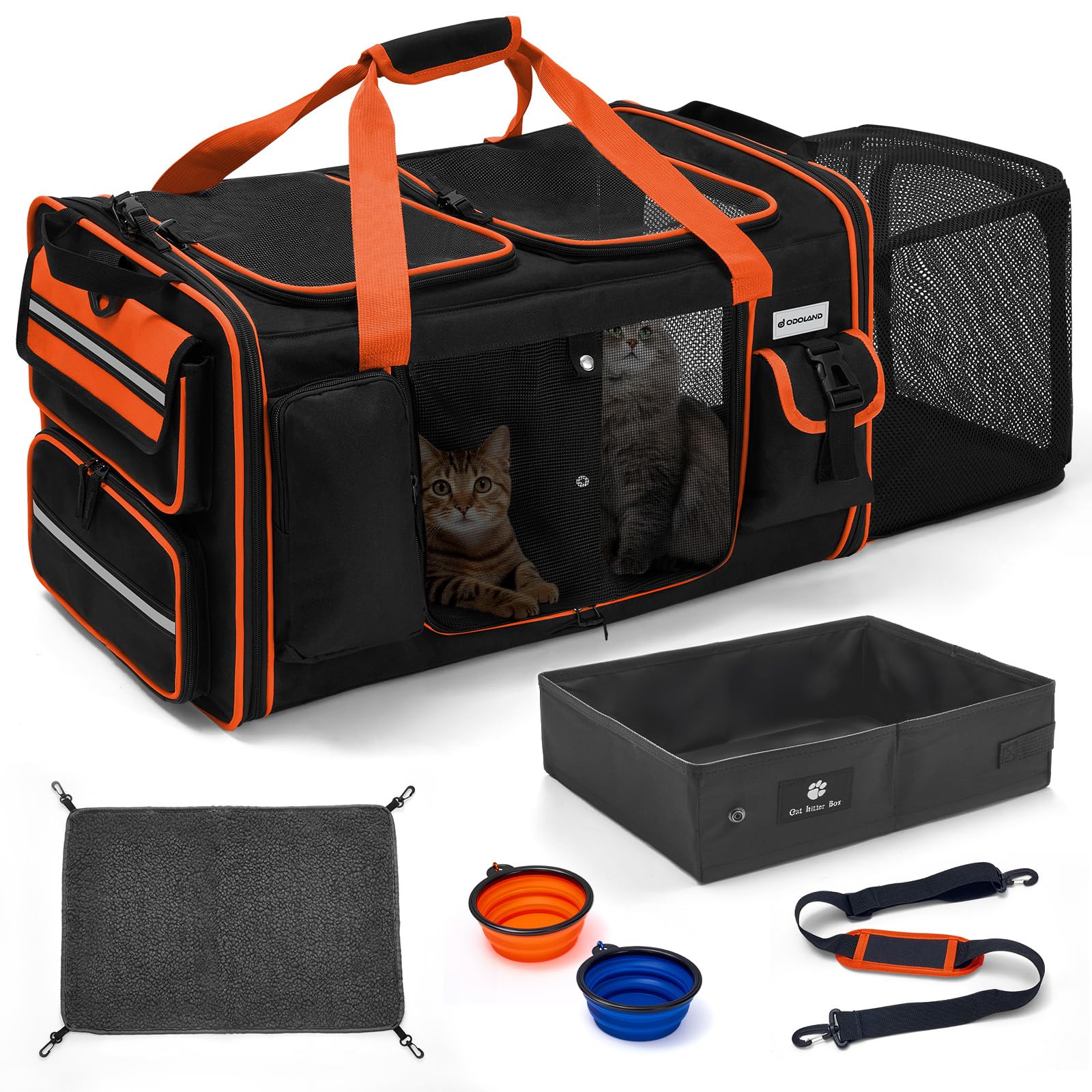 Odoland Extra Large Pet Carrier with 60cm 25cm for 2 Includes Cat Litter Removable and Food Suitable for Dogs and Travel Carrier Bag for Preparedness