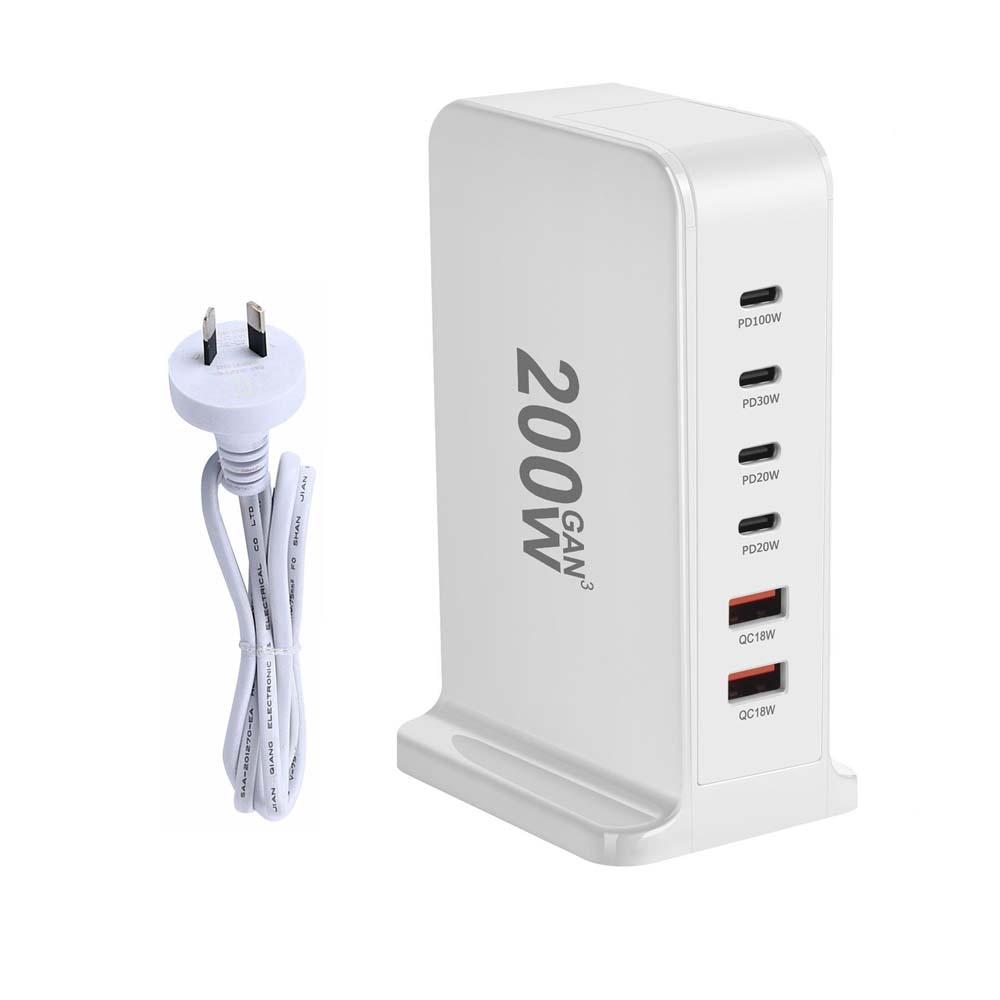 200W 168W stolní GaN rychlonabíječka PD 6 portů USB typu C USA EU AUS UK adaptér pro mobilní telefony a notebooky, nabíjecí dokovací stanice, stojan