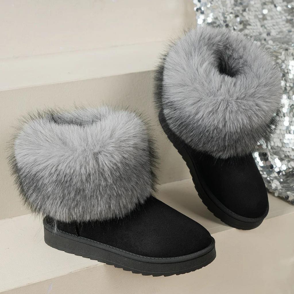 Fashion Luxury Long Plush Decoration Snow Boots Women Non Slip Soft Cotton Shoes Women 2025 Thicken Warm Faux Fur Ankle Boots Plus Size
