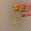 High-end Gold Flower Earrings, Retro Horse Face Dress Stud Earrings, Exaggerated and Elegant Long Dangling Earrings