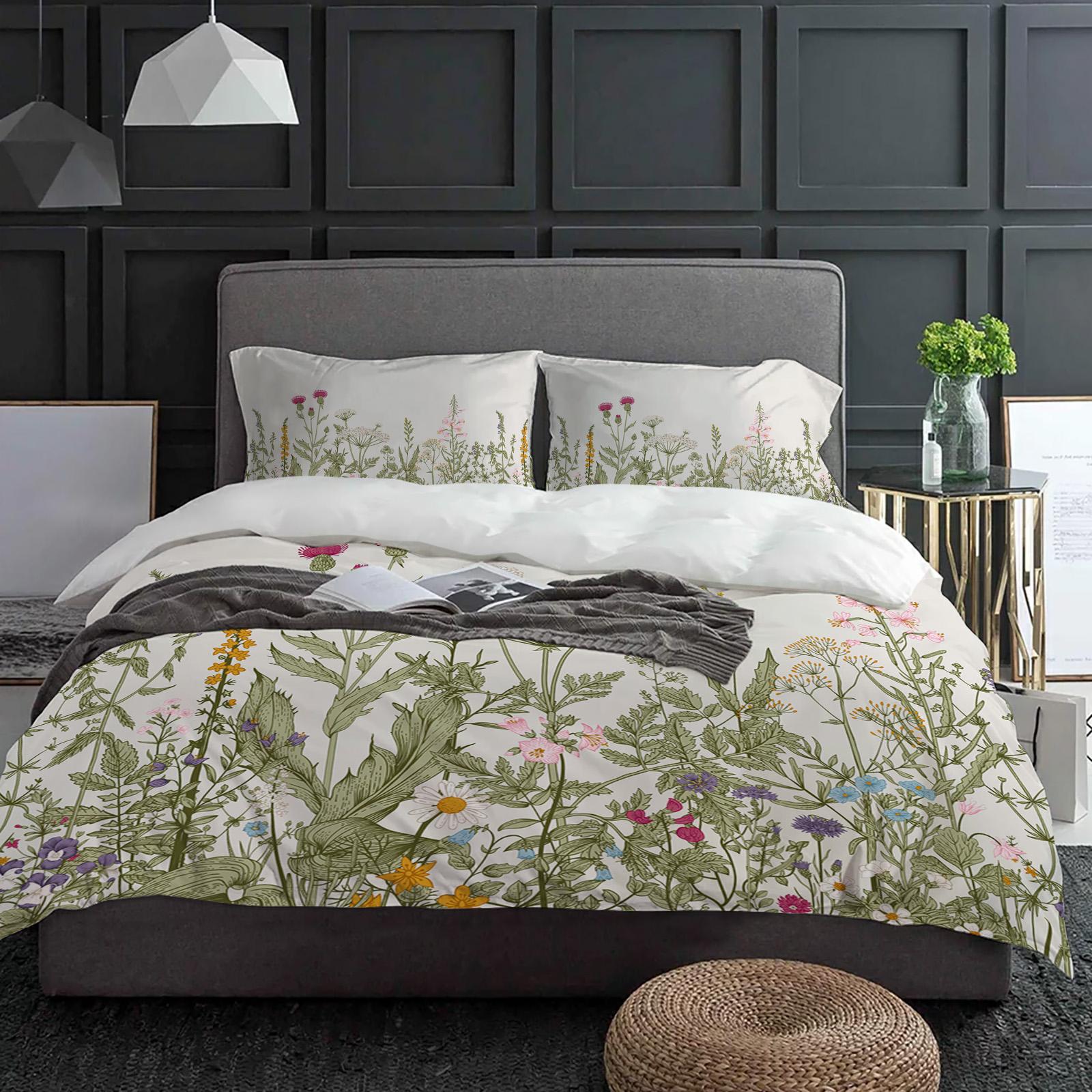 

Vintage Herb Plant Flower Duvet Cover With Pillow Case Custom Comforter 3pcs Bedding Set Quilt Cover Double Bed Home Textile (135x200cm)