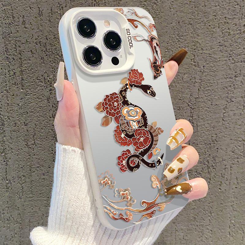 National Style Snake Life Flower iPhone Case Silver for iPhone 13/14/15/16/17 Pro Max