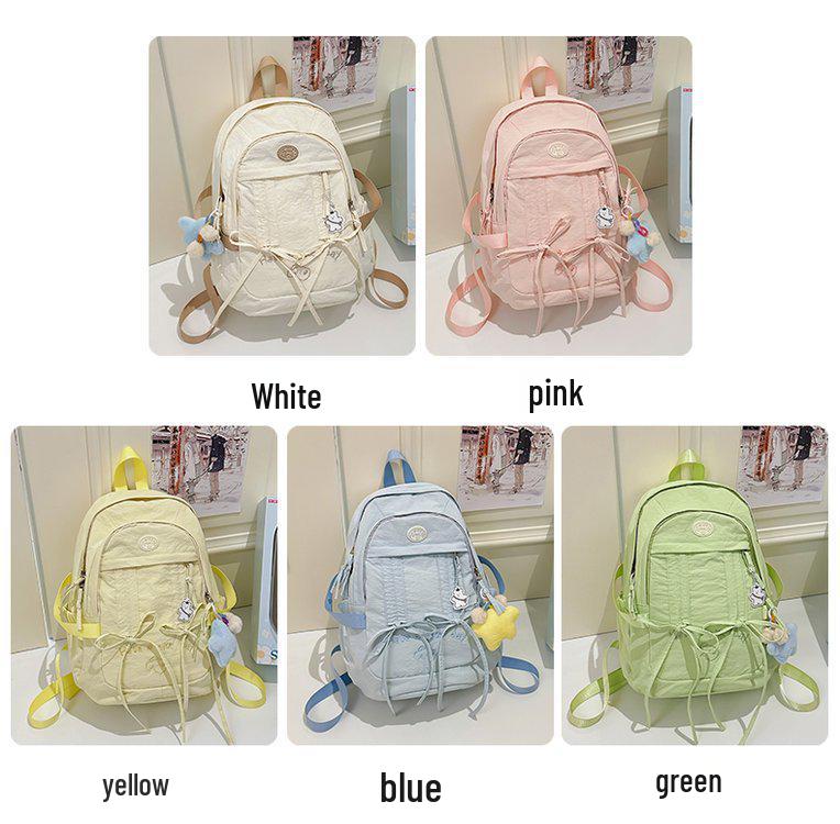 Korean Style Women's Casual Nylon Backpack - Cute, Large Capacity, Solid Color, Fresh Design, Small Laptop Compatible