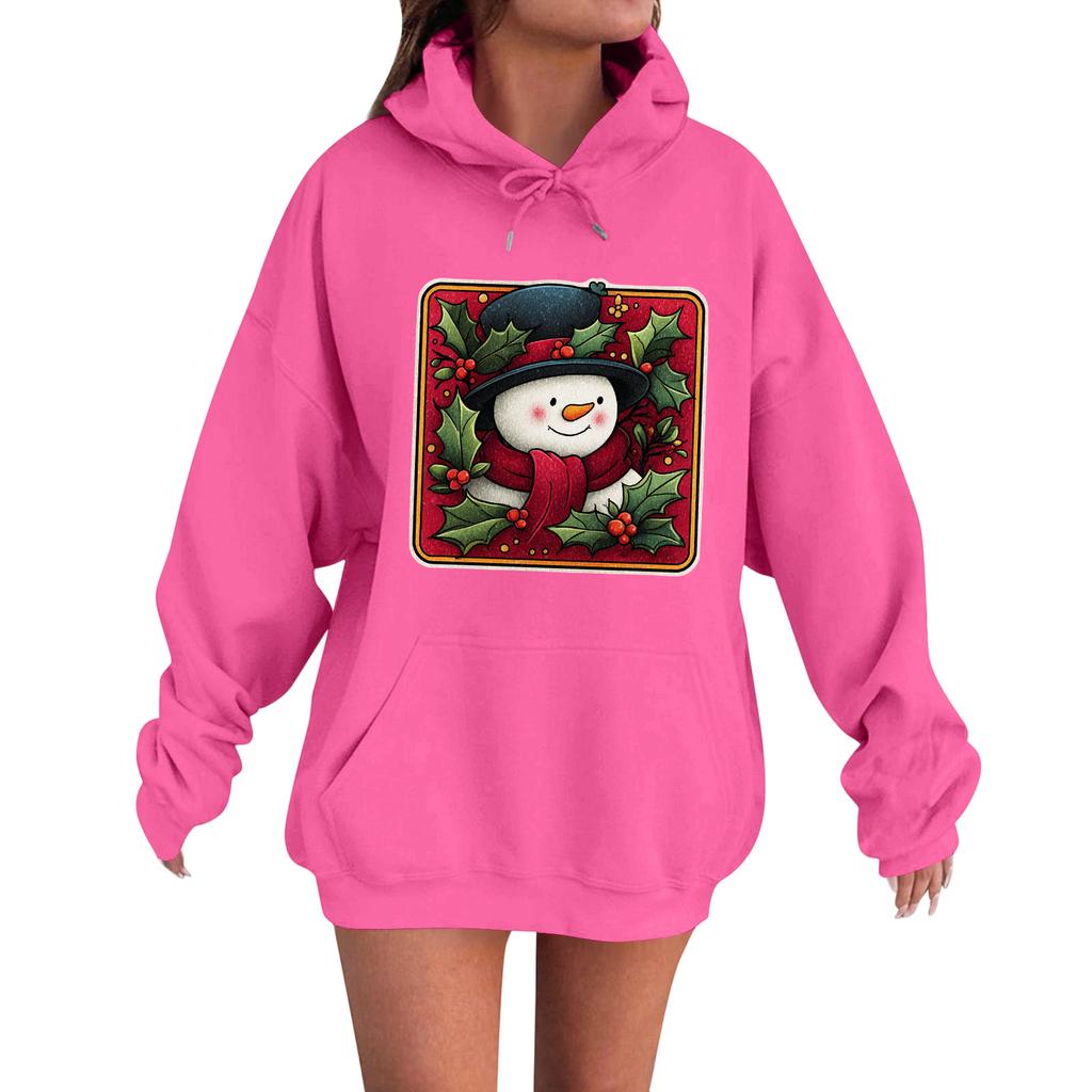 Women's Fashion Casual Long Sleeve Loose Christmas Print Hooded Sweatshirt