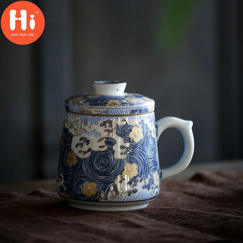 Hi kreativní smaltované barevné hrnky na kávu ručně vyráběné keramické šálky na čaj z porcelánu s vysoce kvalitním čajovým šálkem s víkem a filtrem pro čajový obřad