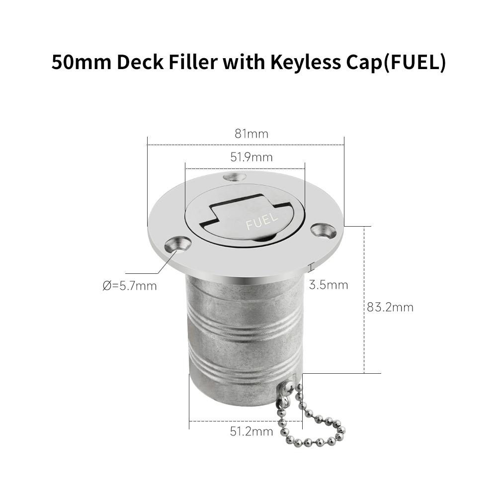 Stainless Steel 316 Deck Filler GAS DIESEL FUEL WASTE WATER 38mm 50mm Mirror Polish Marine Boat Hardware Deck Filler Cap