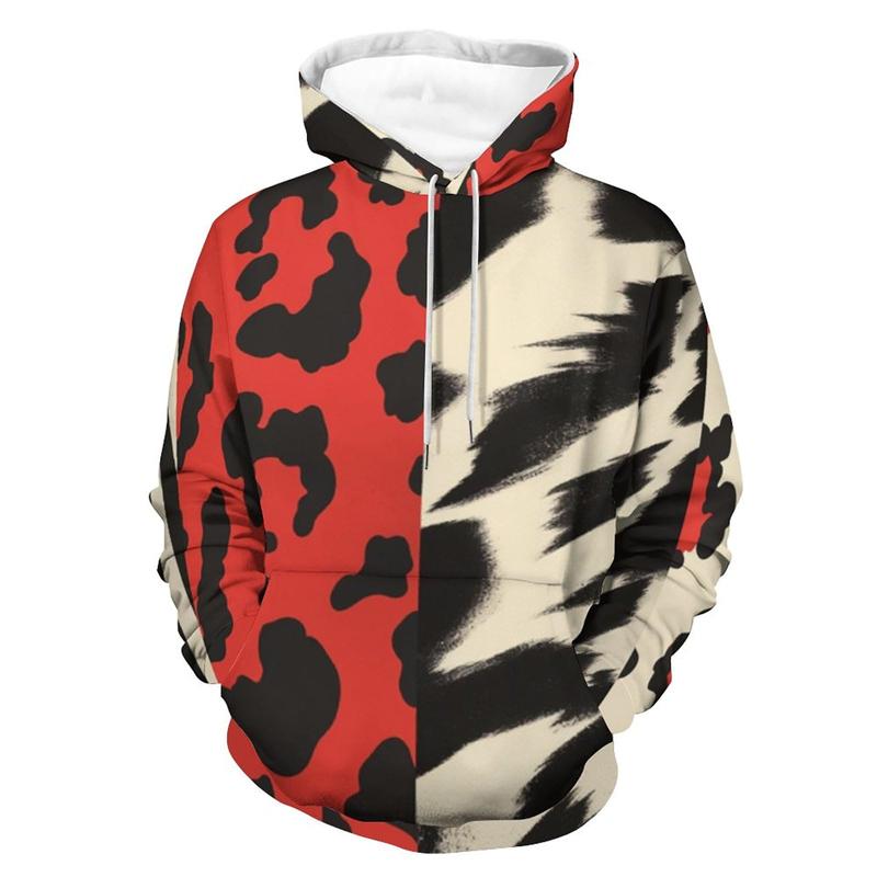 Men's Fashion Leopard Zebra 3D Print Graphic Hoodie Streetwear Long Sleeve Sweatshirt Casual Pullover for Autumn