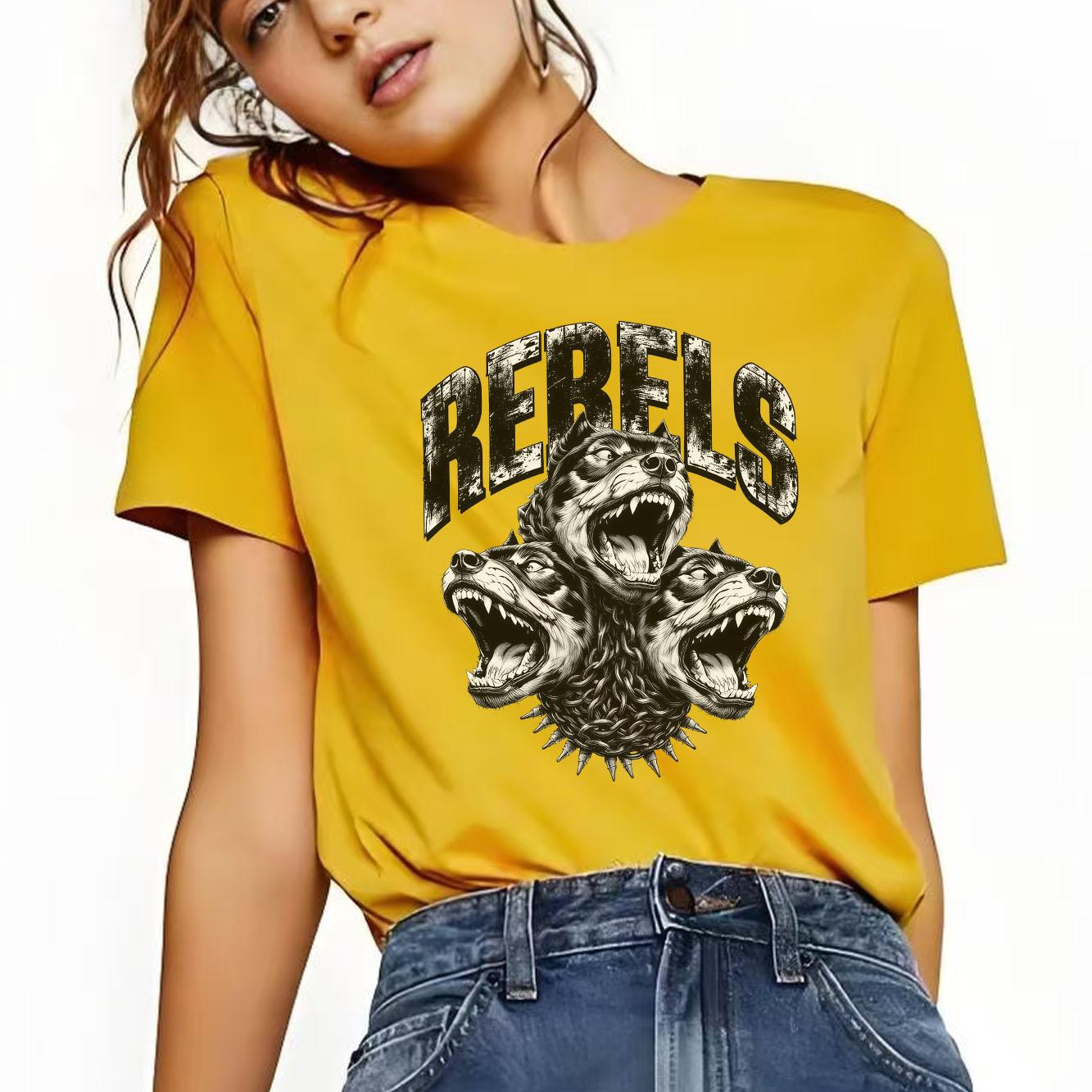 

Fashion chain dog head print pattern street style Tshirt short sleeved round neck casual versatile Womens Tshirt 4XL