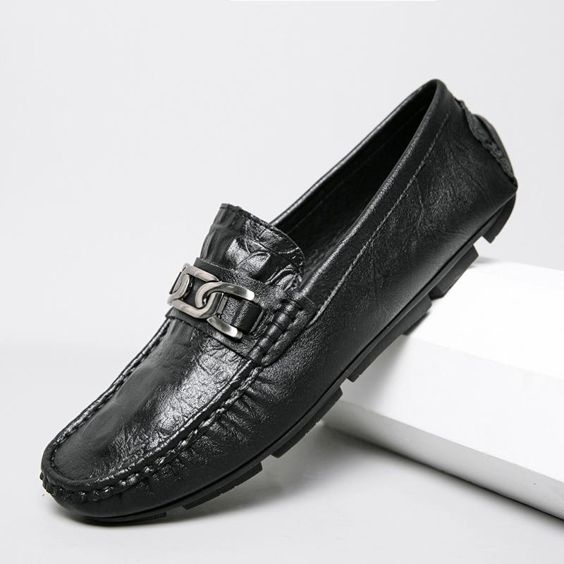 Crocodile Pattern Gommino Lazy Driving Shoes British Casual Shoes Genuine Leather Men's Shoes