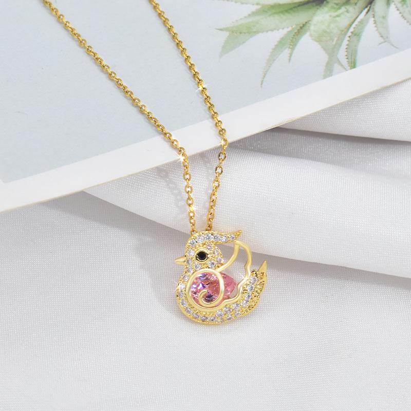 Small Mandarin Duck Necklace High Value Personality Trend Titanium Steel Women'S Collarbone Chain Inlaid With Zircon Exquisite Jewelry