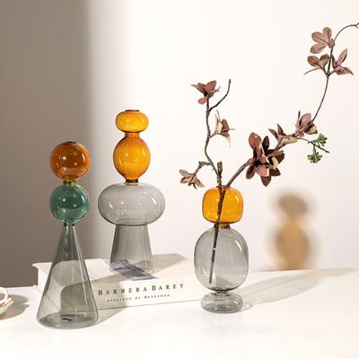 European Style Minimalist Colored Glass Double-layer Transparent Vase Creative Desktop Hydroponic Vase Home Decoration