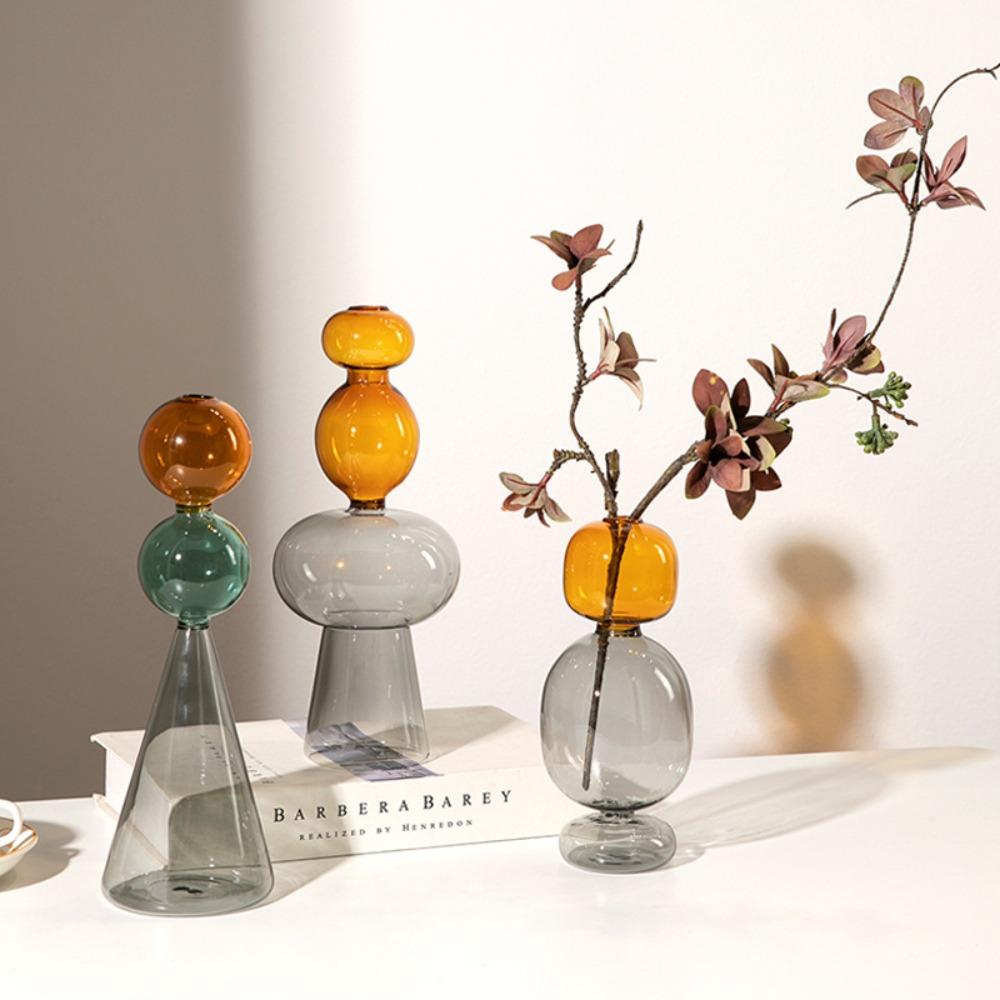 European Style Minimalist Colored Glass Double-layer Transparent Vase Creative Desktop Hydroponic Vase Home Decoration