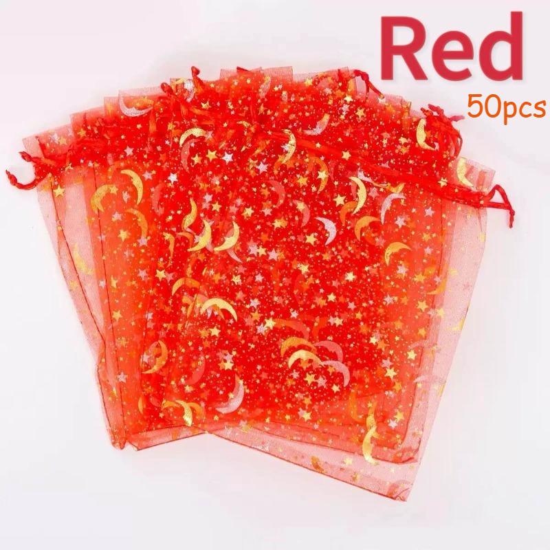 50-200pcs Moon Stars Drawstring Organza Bags Jewelry Gift Bags Pouches Gold Star Organza Favor Pouches for Christmas Wedding