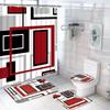 Geometric Blue Shower Curtain Set Non-Slip Rug Toilet Lid Cover Bath Mat Black Gray Bathroom Decor Waterproof