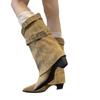 Sheepskin version! Spice Girls Pants Short Boots Women's Coarse Heel Maillard Medium Boots Temperament Pointed Skinny Knight Martin Boots