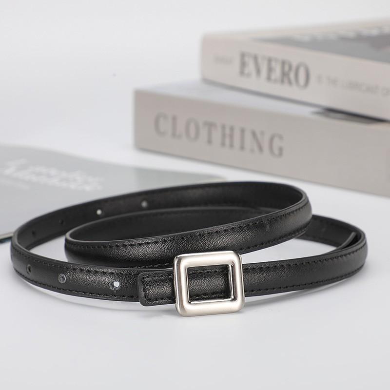 Womens Slim Leather Belt With Zinc Alloy Buckle Adjustable 100cm/110cm Fine 1.4cm Width Casual Office Dress Outfit