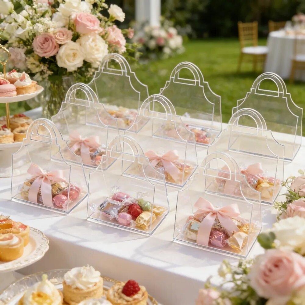 2/11 Stück Transparente Acryl Tragbare Geschenkbox Handtaschen-Stil Displayboxen Party Hochzeitsparty Süßigkeiten Dim Sum Souvenir Geschenkverpackung Box