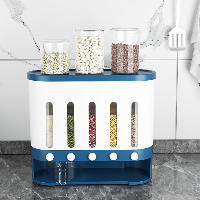 Moisture-Proof Insect-Proof Rice Storage Container with Partitioned Grains Organizer