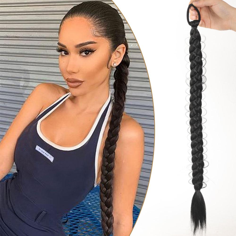 

Aosiwig синтетическая длинная коса, наращивание хвостов, 24 дюйма, эластичная резинка, хвост для женщин, искусственный накладной шиньон