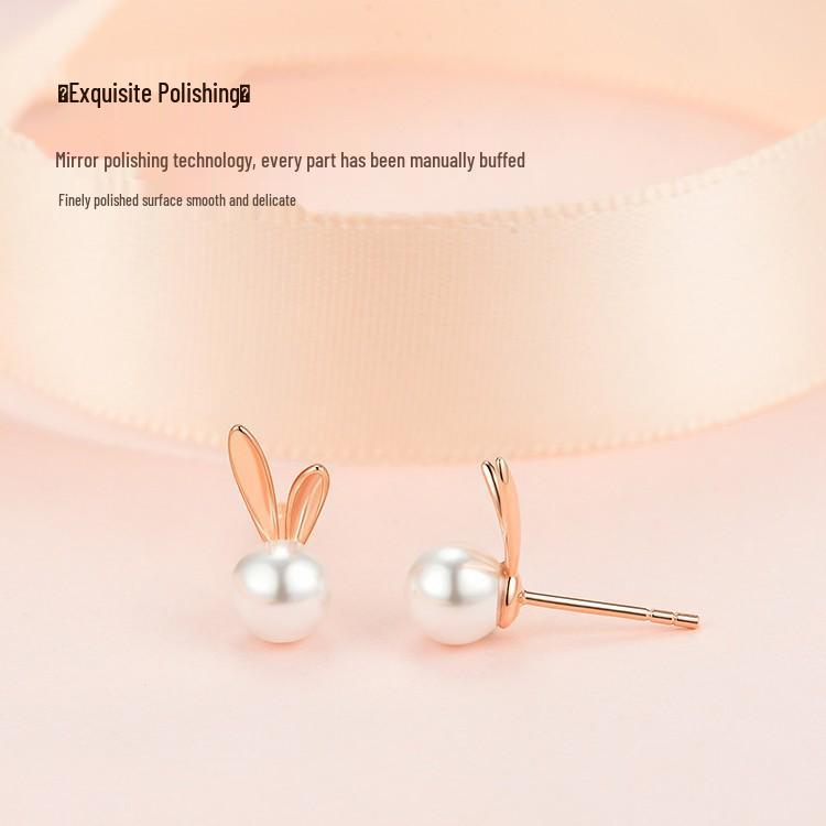 Sterling Silver Rabbit Pearl Stud Earrings with Zircon