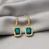 Celebrity Emerald Full Diamond Earrings Personality Temperament Earrings Square Earrings