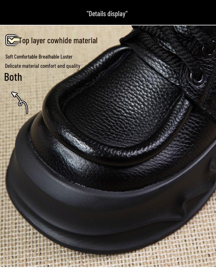 Women's Genuine Leather Retro Martin Boots - British Style Slimming Ankle Hiking Boots with Thick Sole for Autumn/Winter 2025