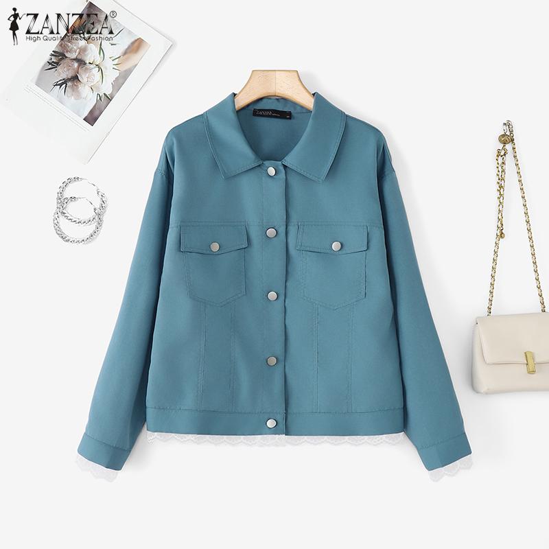 ZANZEA Women Turn Down Collar Solid Color Casual Long Sleeve Blouse