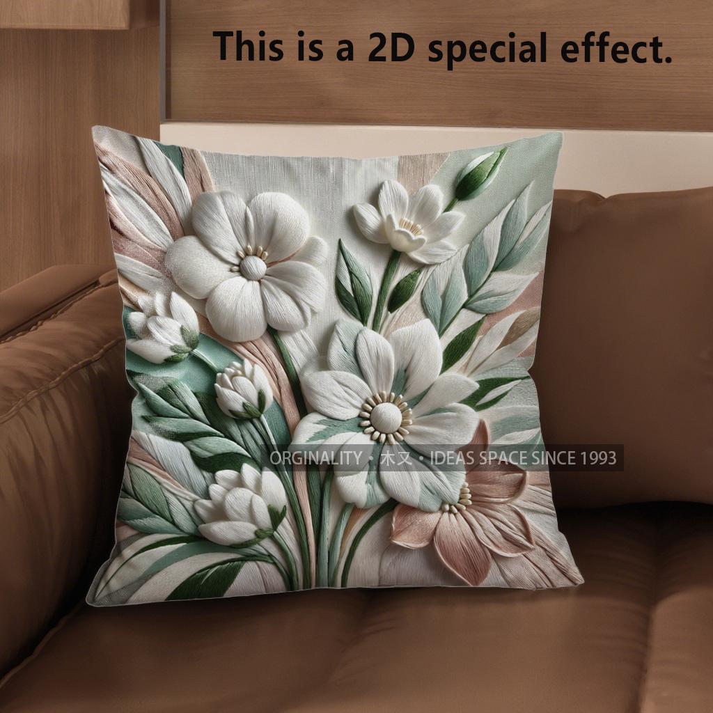 2D Floral Embroidered Pattern Decorative Pillow Covers Pattern Cushion Cover Suitable For Sofa Bedroom Car Pillow Cover