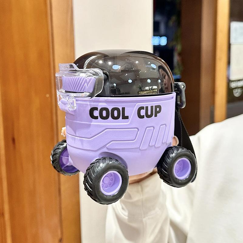 550ml Cute Portable Water Bottle With Handle Children s Car Straw Water Mars Chariot Shaped Children s Water Bottle Drinking Cup