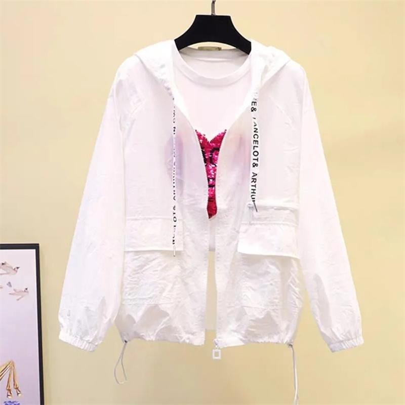 

Женские куртки пальто ветровка защита от солнца на молнии с капюшоном легкая тонкая куртка лето женская одежда XS белый