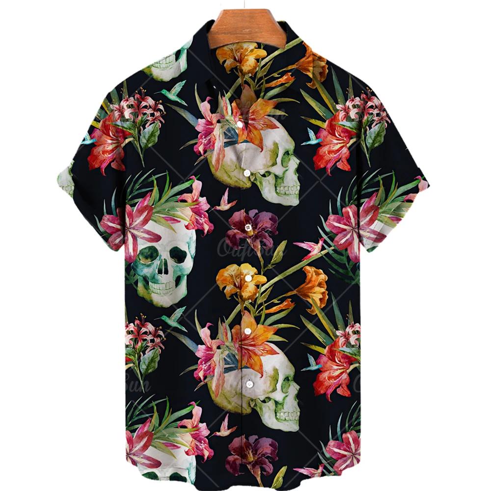 Fashionable Men's Short Sleeve 3D Skull Print Hawaiian Shirt Summer Casual Top Beach