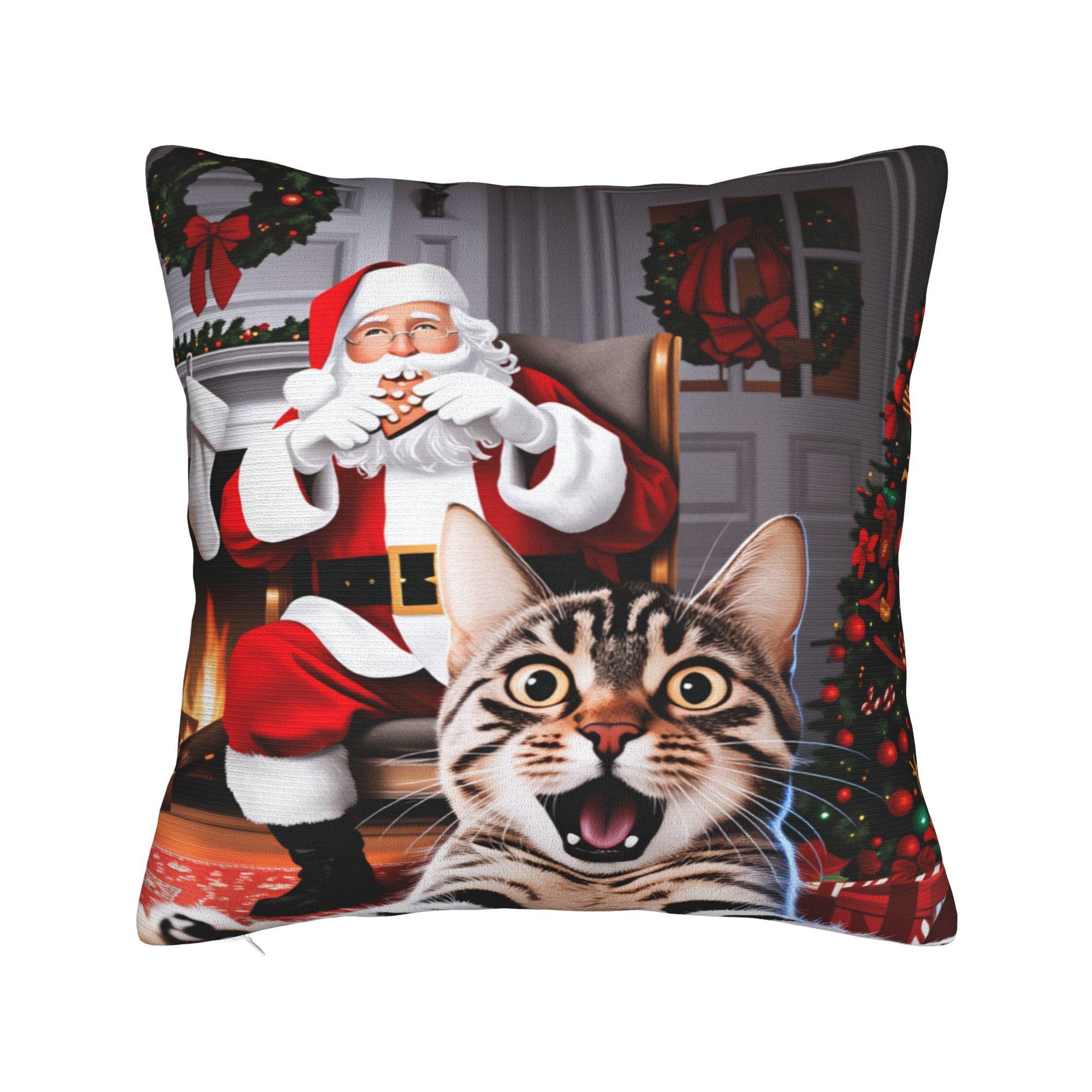 

Pillow Case Cat Selfie with Santa Xmas Soft Pillow Cover For Office Car Home Decor Morden Pillowcases 12x12Inch