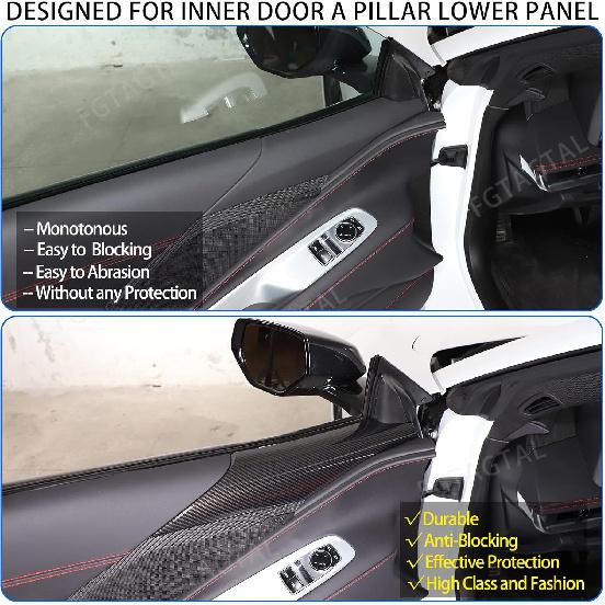 Inner Door A Pillar Lower Panel Trim Cover Compatible with Chevrolet Corvette C8 2020-2026, ABS Inner Door Panel Armrest Cover Trim, Inner Door Panel