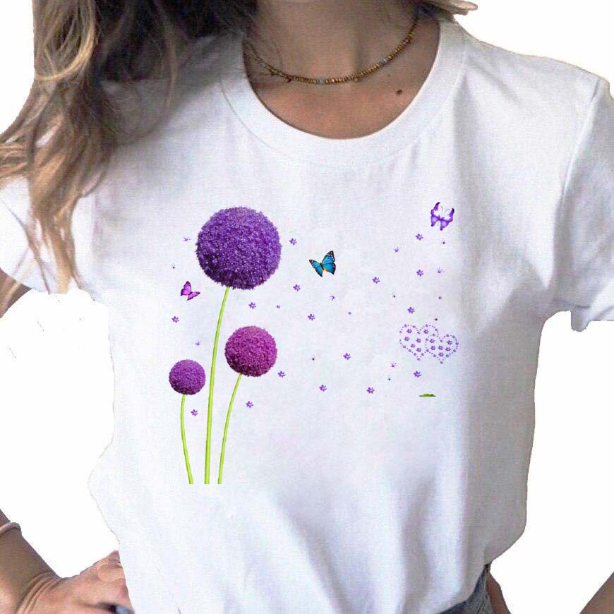New Dandelion Printed Women T Shirt Cartoon Graphic Printed Black Ladies T-shirt Casual Woman Shirt Funny Tees Shirts