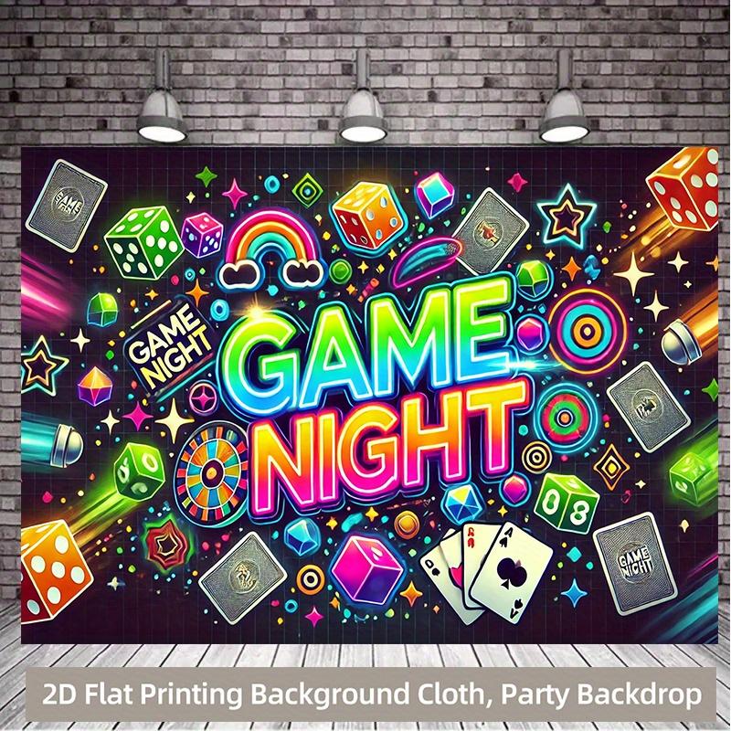 2D plane, vibrant background scene, presented with a colorful theme of a game night
