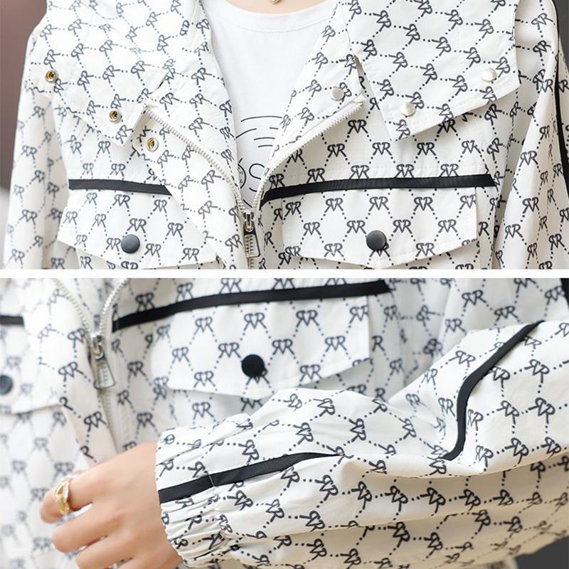 Print Drawstring Waist Hooded Trench Coats Mid Length Big Size Loose Vintage Korea Women Fashion Windbreaker