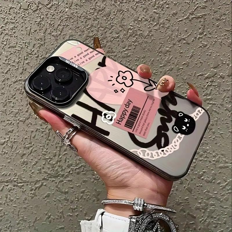 Black Lettering Doodle Heart Pattern Phone Case For iPhone 17 Pro Max 16 15 Pro 14 13 Mini 12 11 XR XS 17Air 16 Plus Back Cover