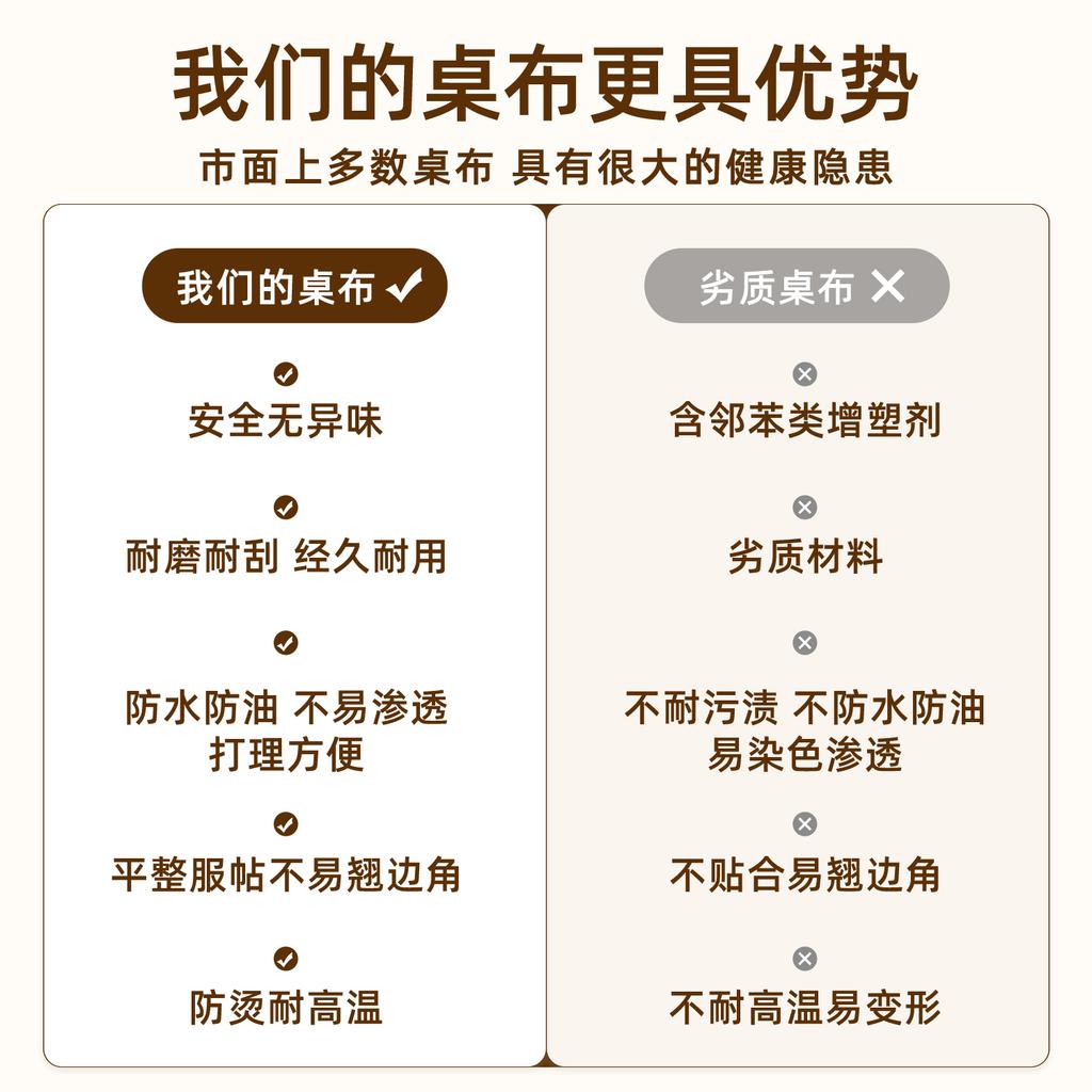 Dopamine Tablecloth Waterproof, Oil-Proof, Leave-In, Heat-Insulated And Anti-Scalding Rectangular Dining Table Cloth Light Luxury High-End Coffee